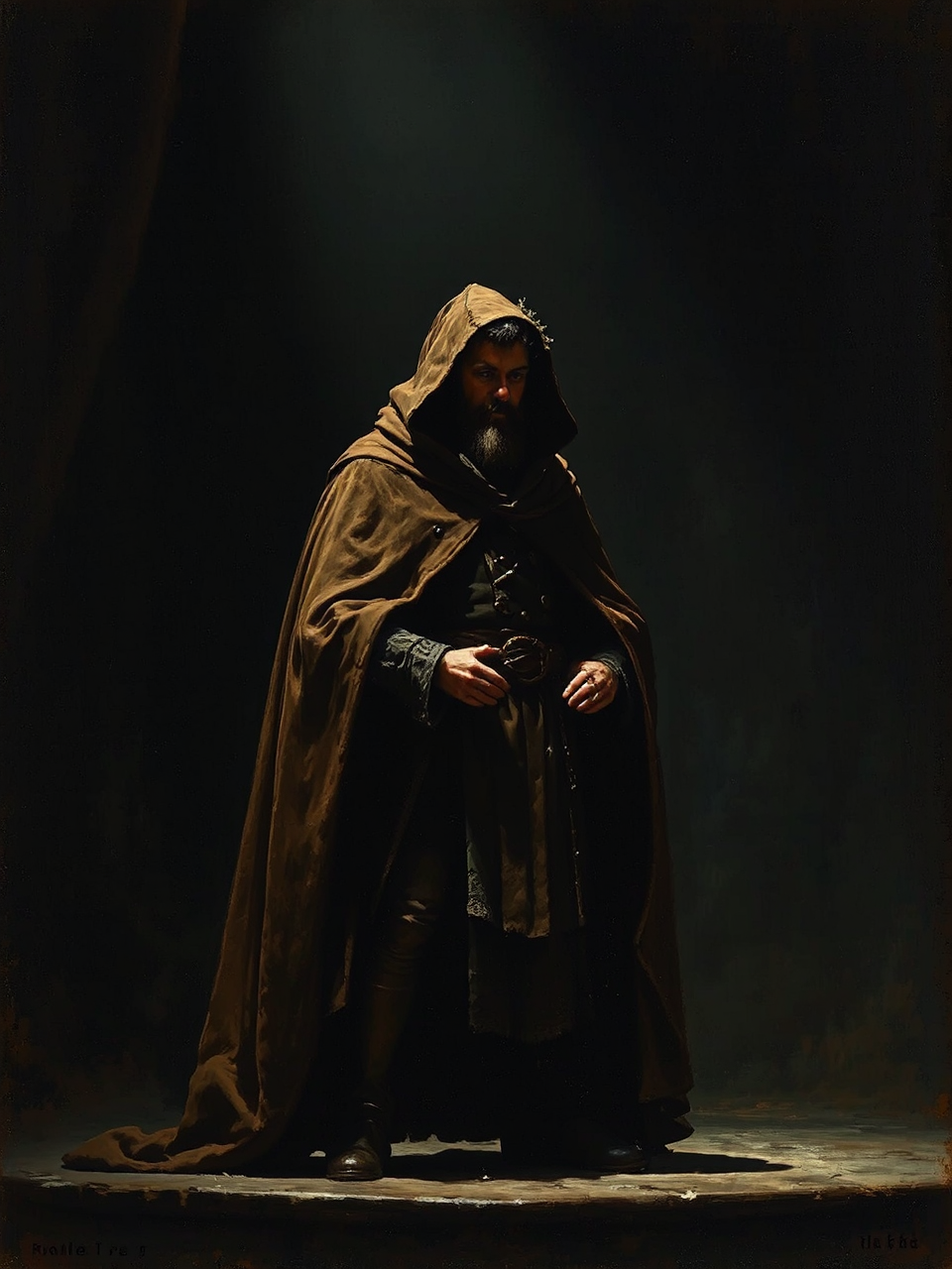 Faust on stage, dark