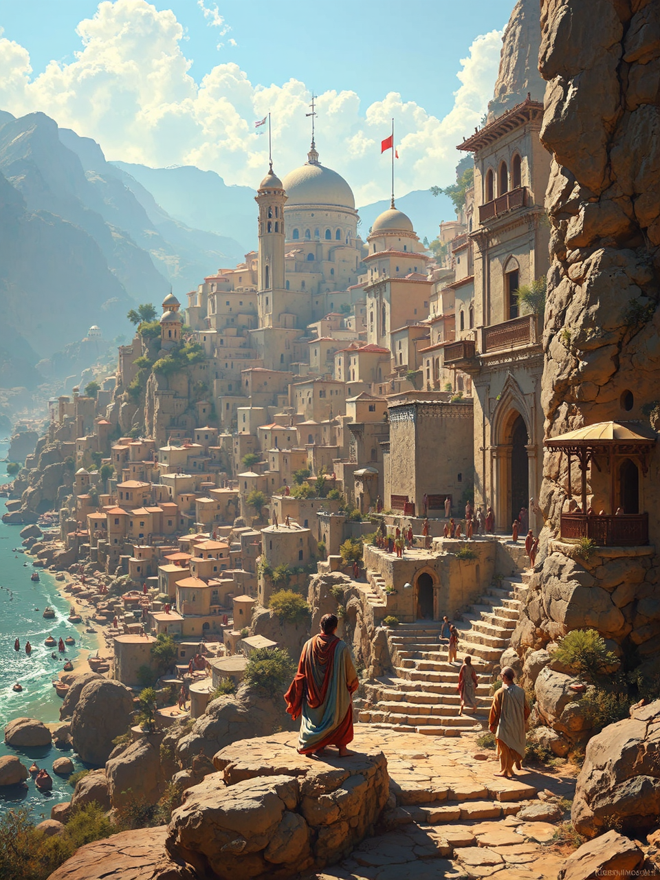 Ancient Mediterranean cityscape with