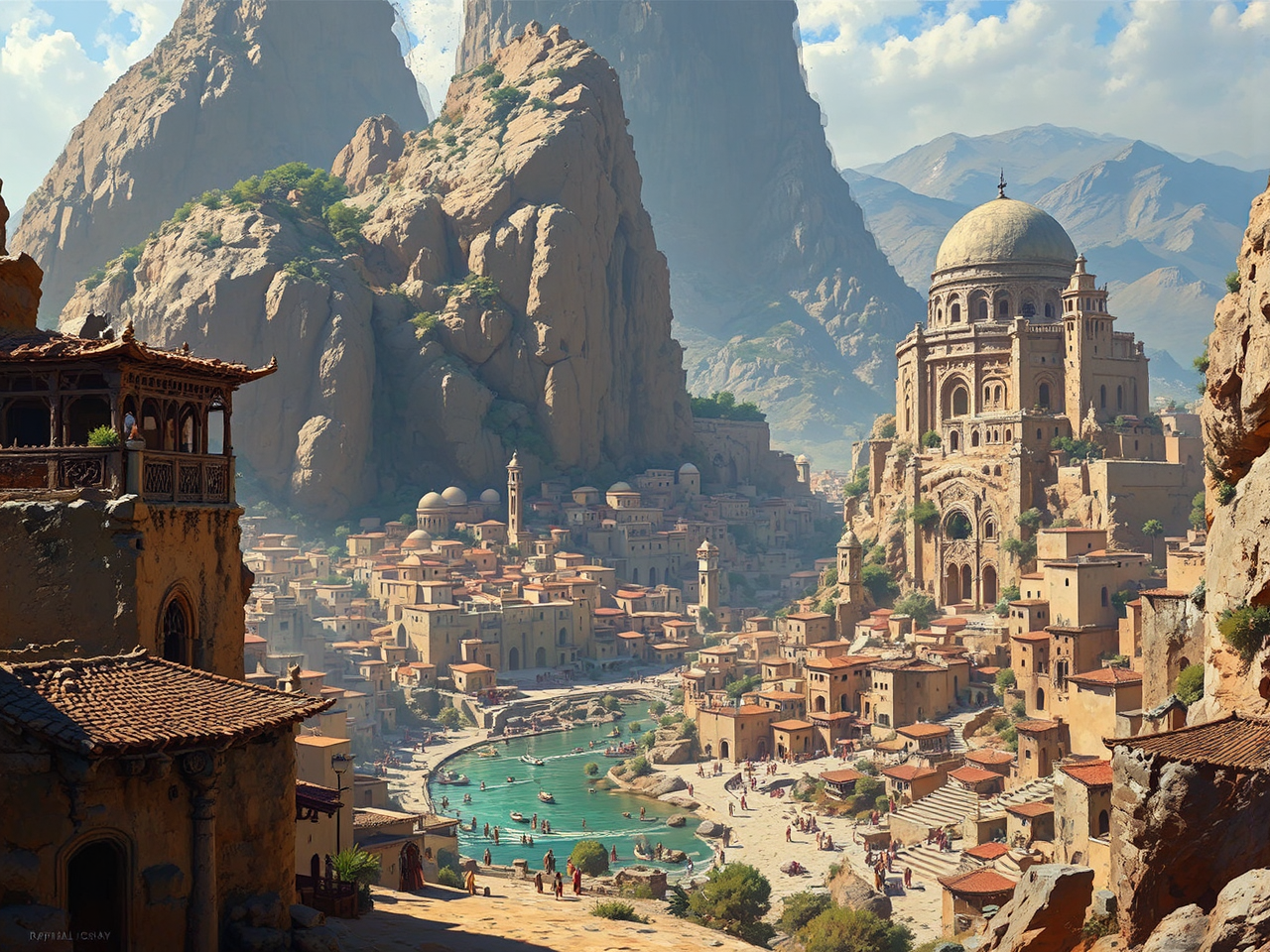 Ancient Mediterranean cityscape digital