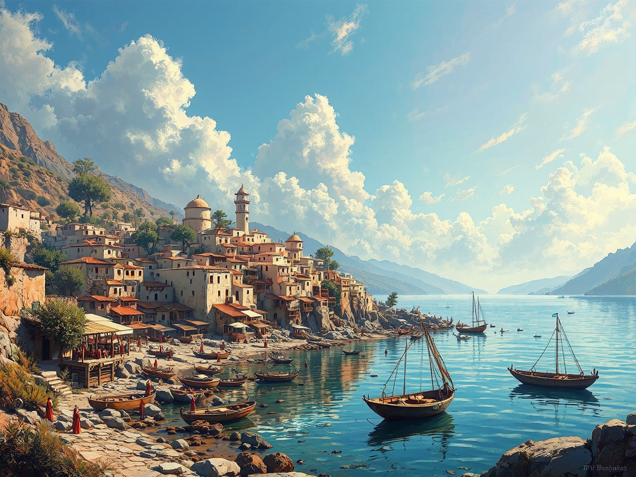 Ancient Mediterranean fishing village