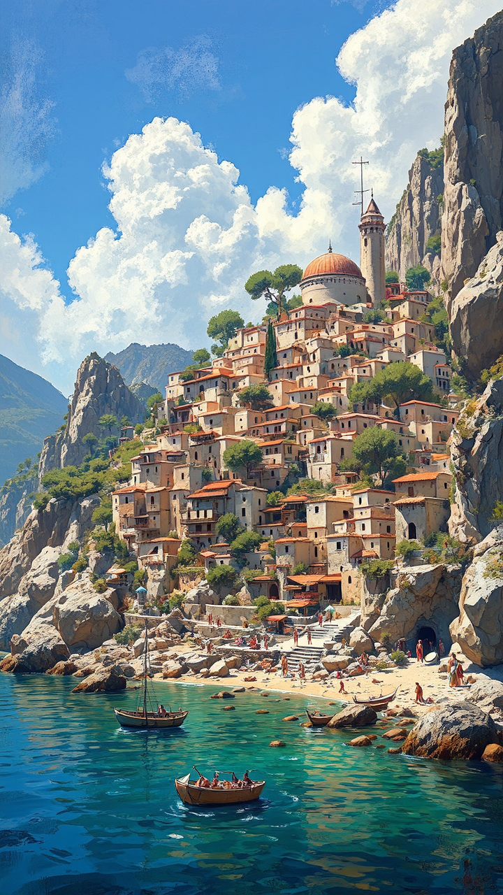 Ancient Mediterranean village in