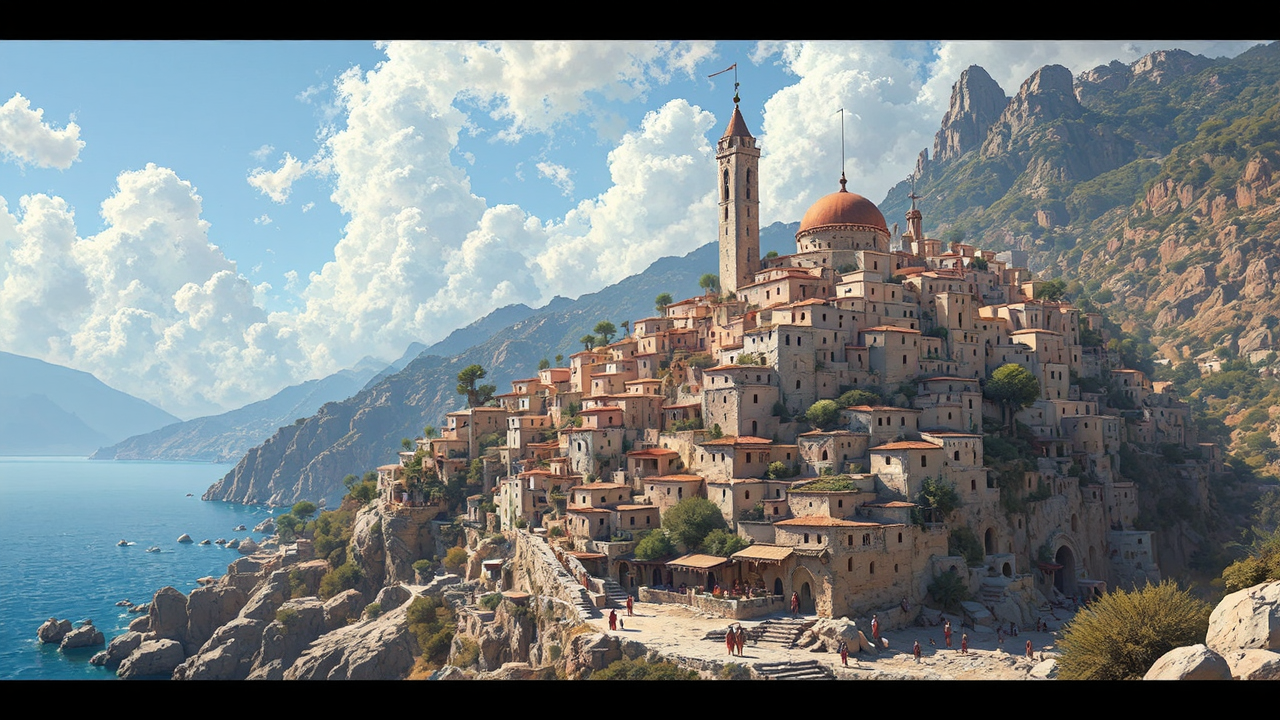 Ancient Mediterranean village landscape