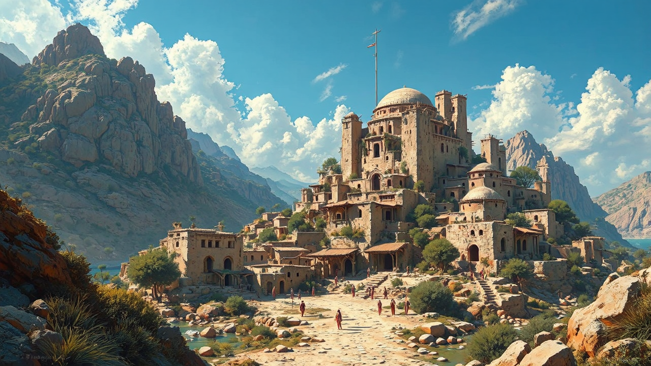 Ancient Mediterranean village with