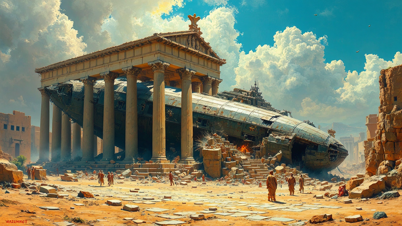 Ancient temple with crashed