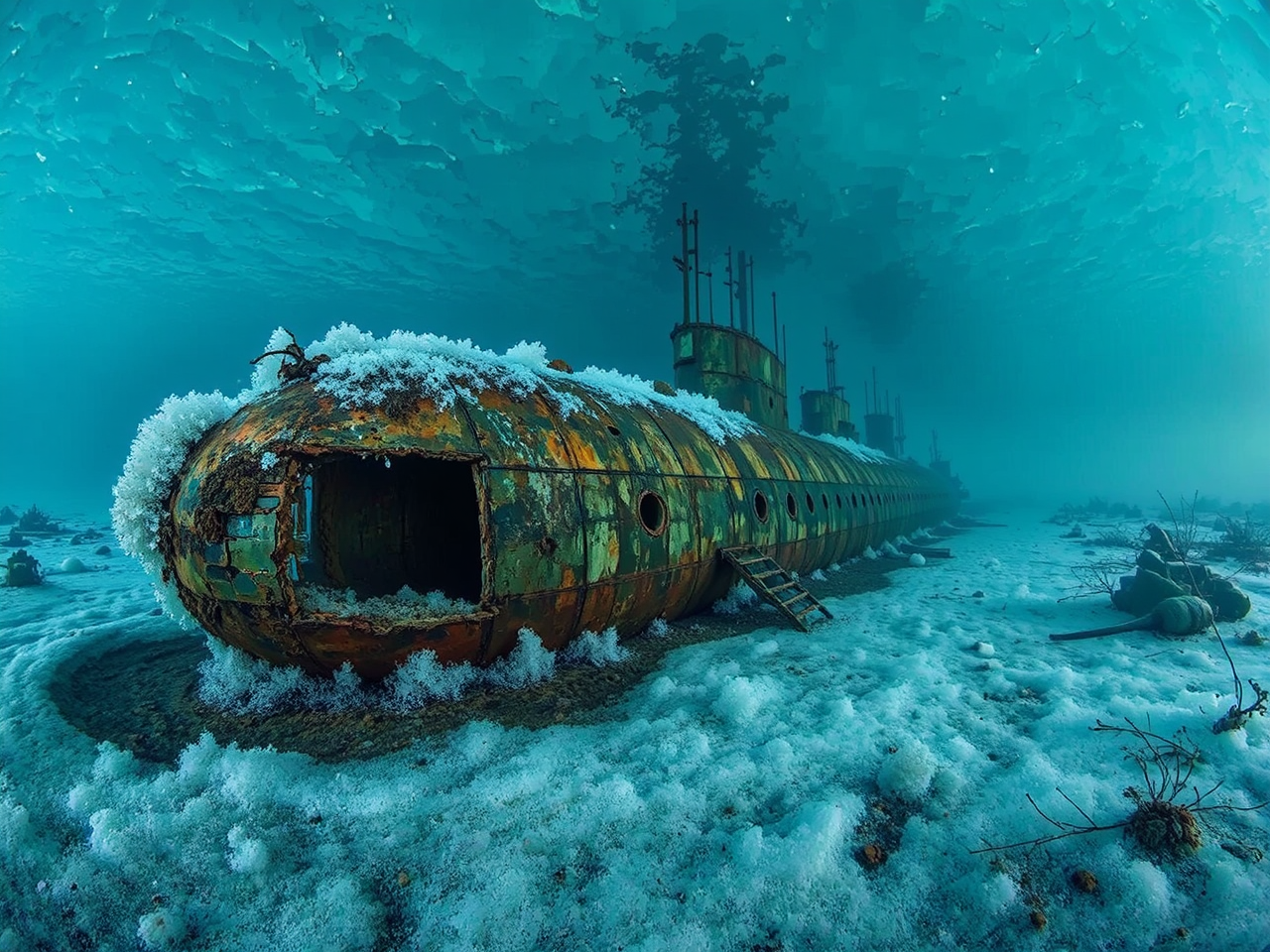 Abandoned Soviet submarine underwater