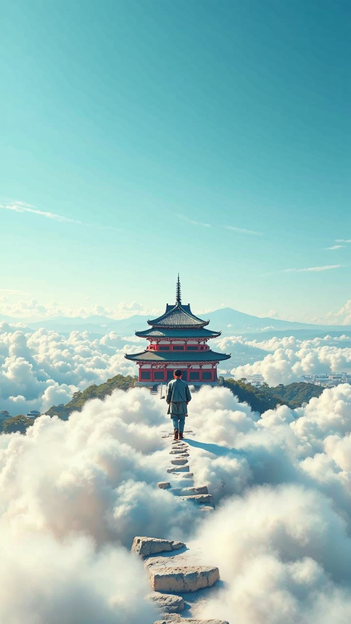 Man walking on clouds
