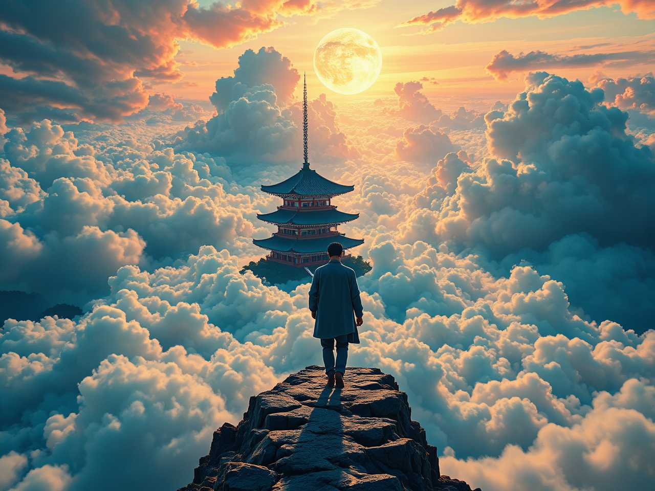 Man walking on clouds