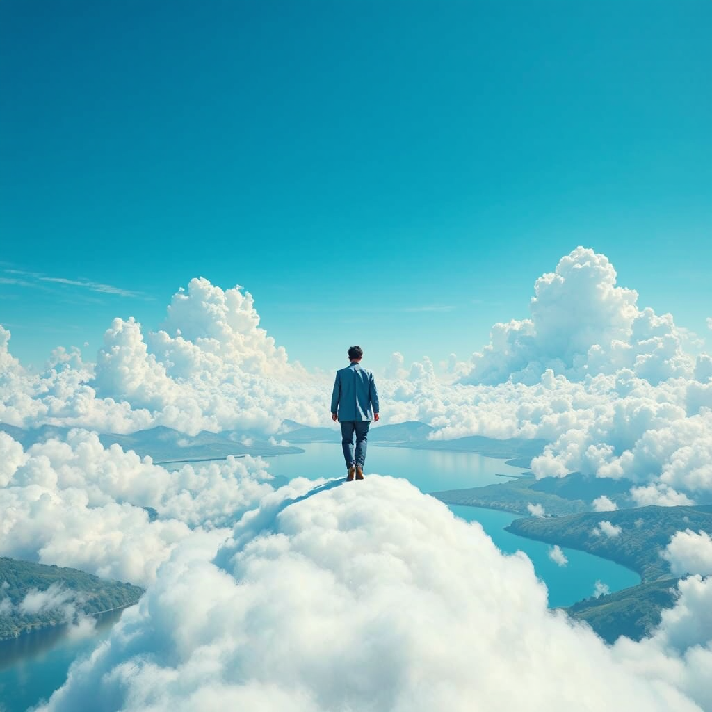 Man walking on clouds