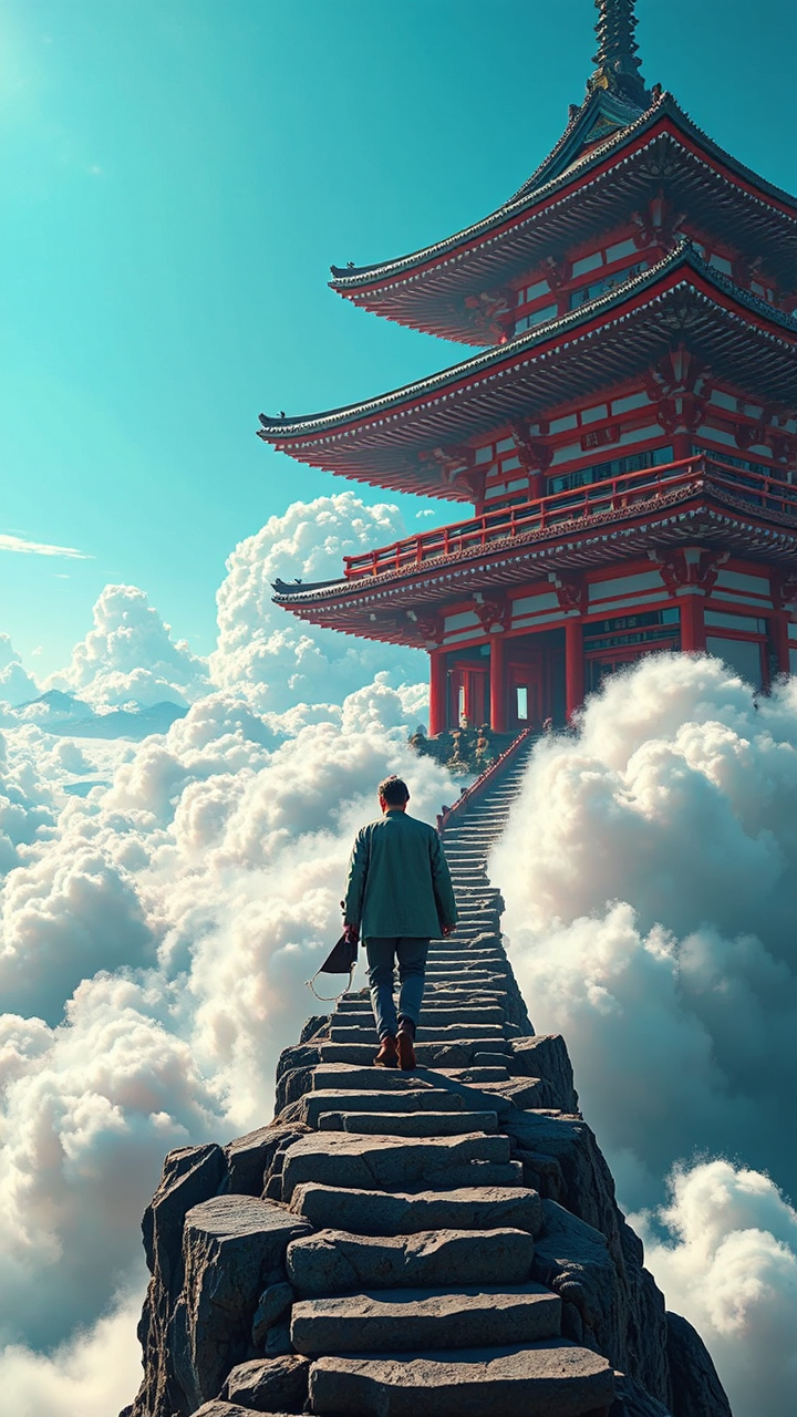 Man walking on cloudy