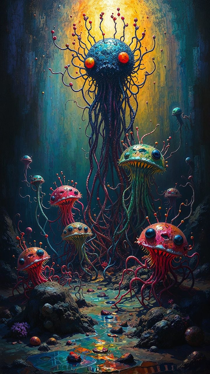 Plankton-like creatures in dreamlike