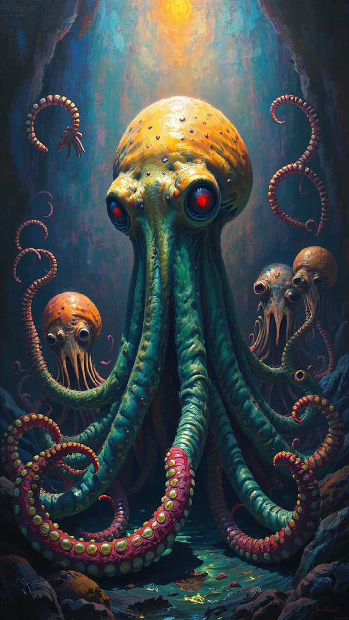 Cephalopod creatures in surreal