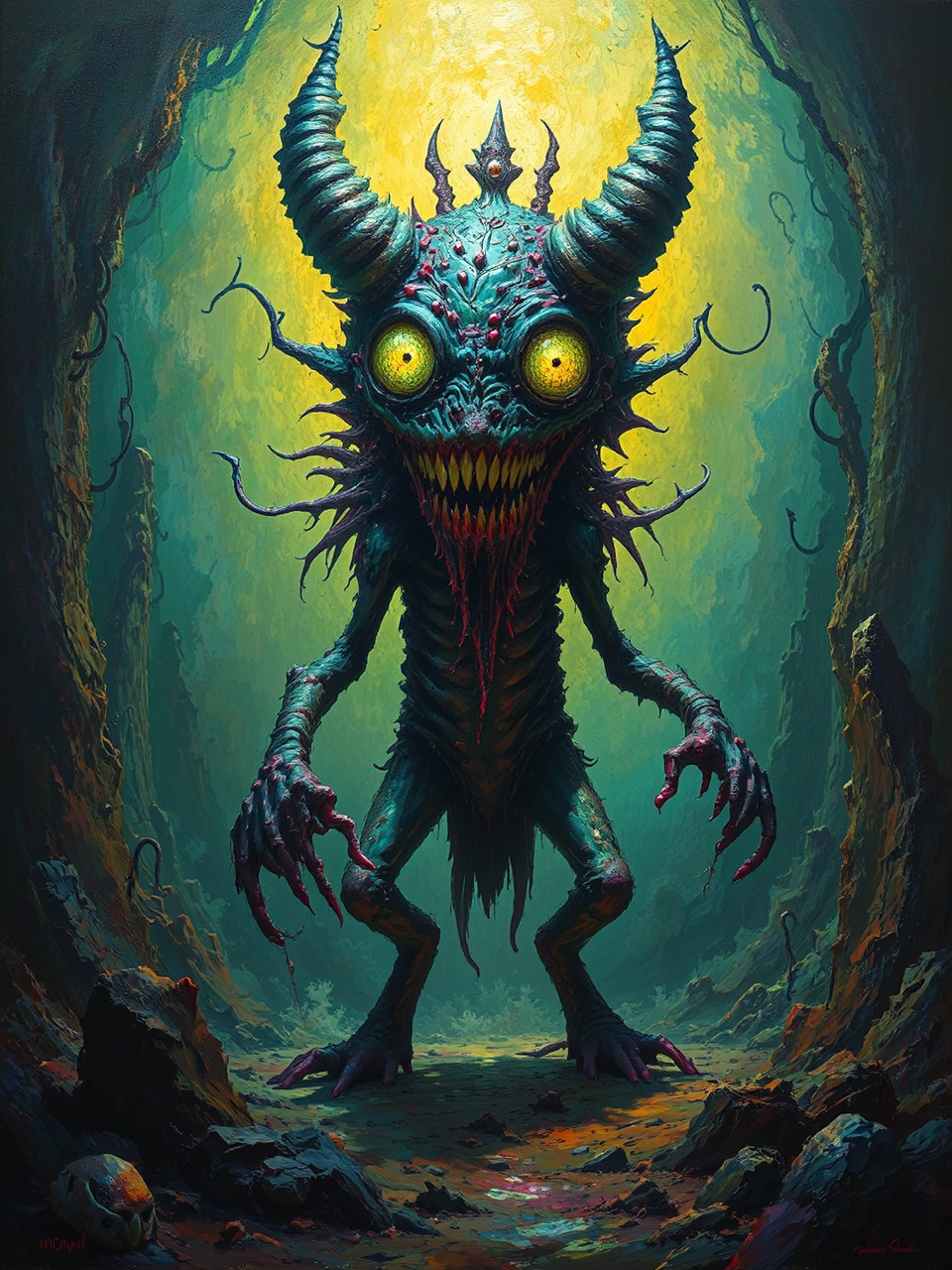 Demon emerging from darkness.