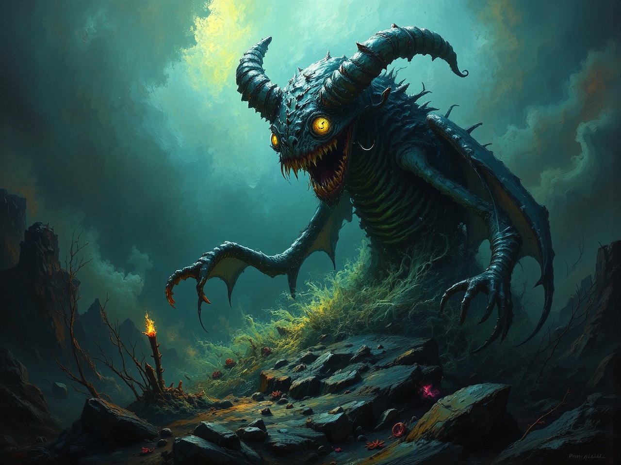 Surreal demonic creature in