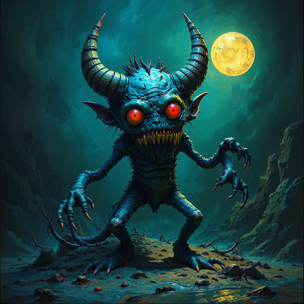 Whimsical demon with dramatic