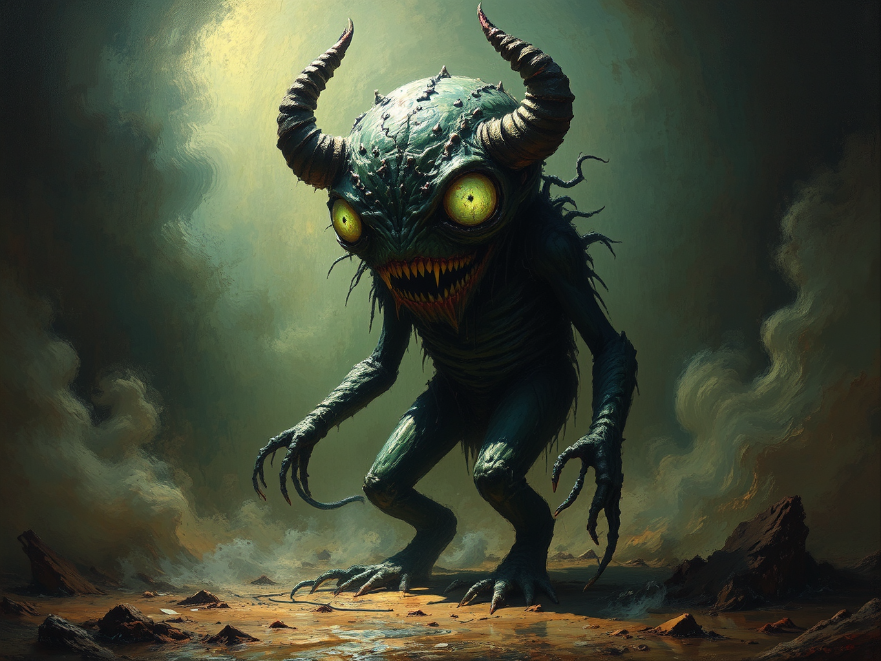 Uncanny demonic figure in