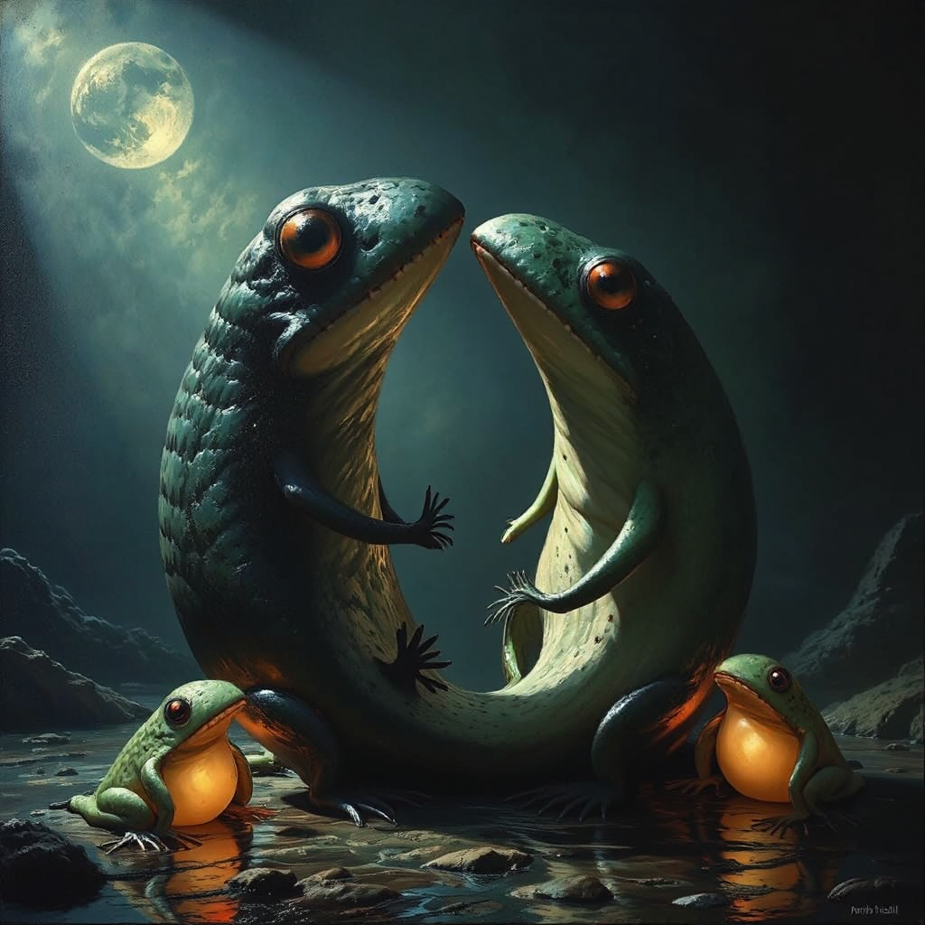 Tadpole creatures in dark