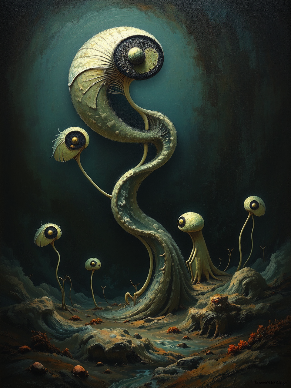 Whimsical creatures in surreal