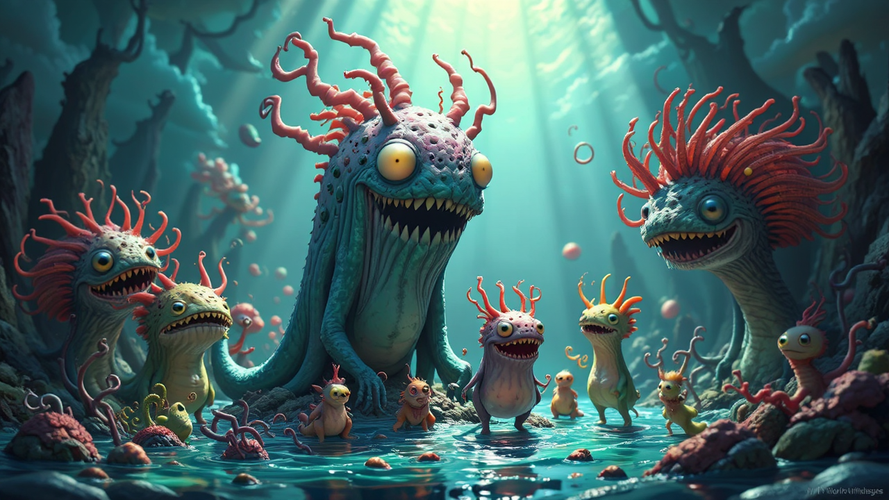 Whimsical creatures in surreal