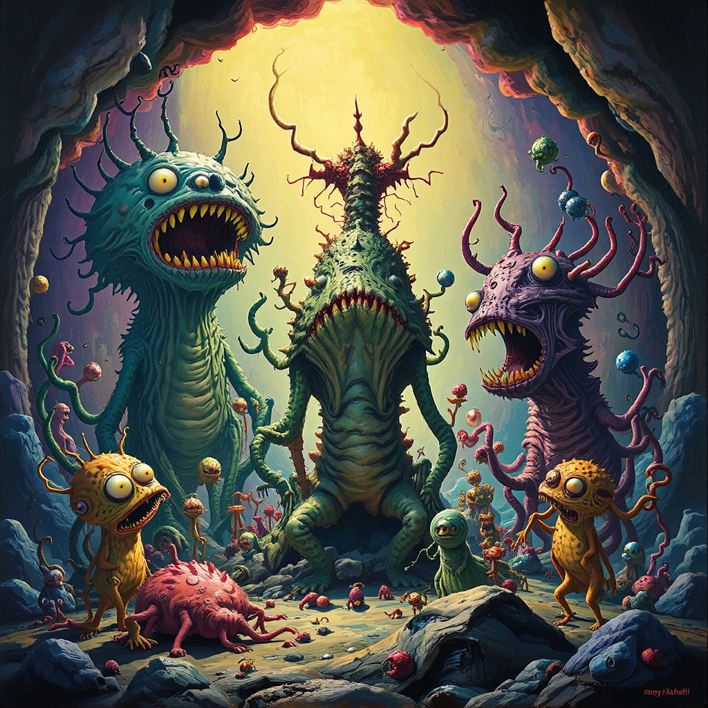 Whimsical creatures in surreal