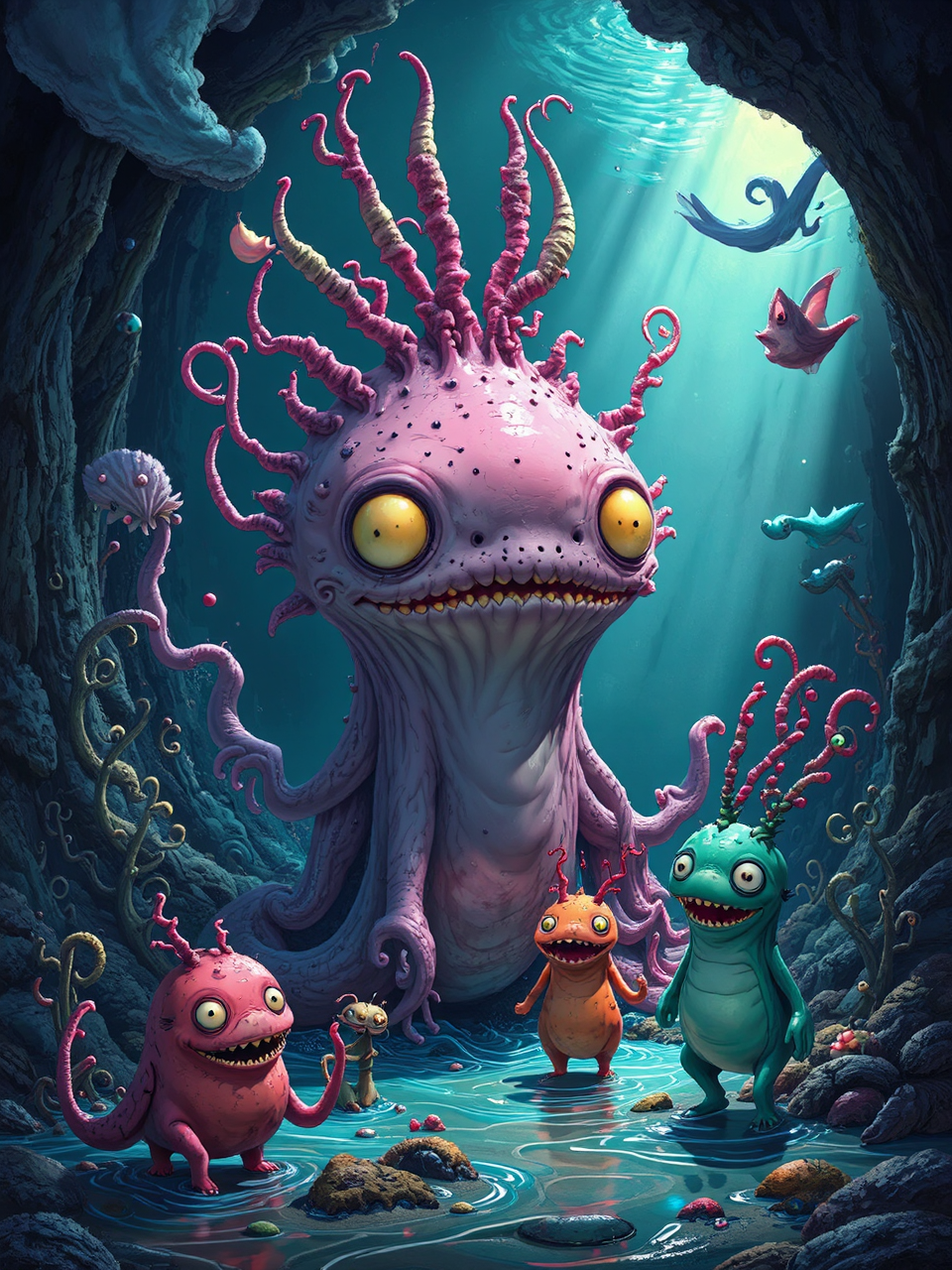 Whimsical creatures in dramatic