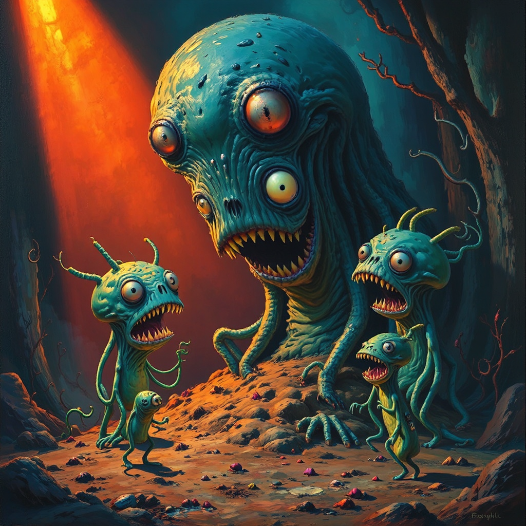 Whimsical monsters in eerie