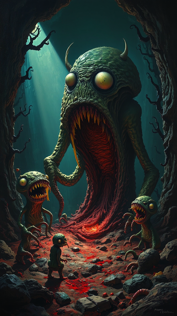 Monsters in dark, dreamlike