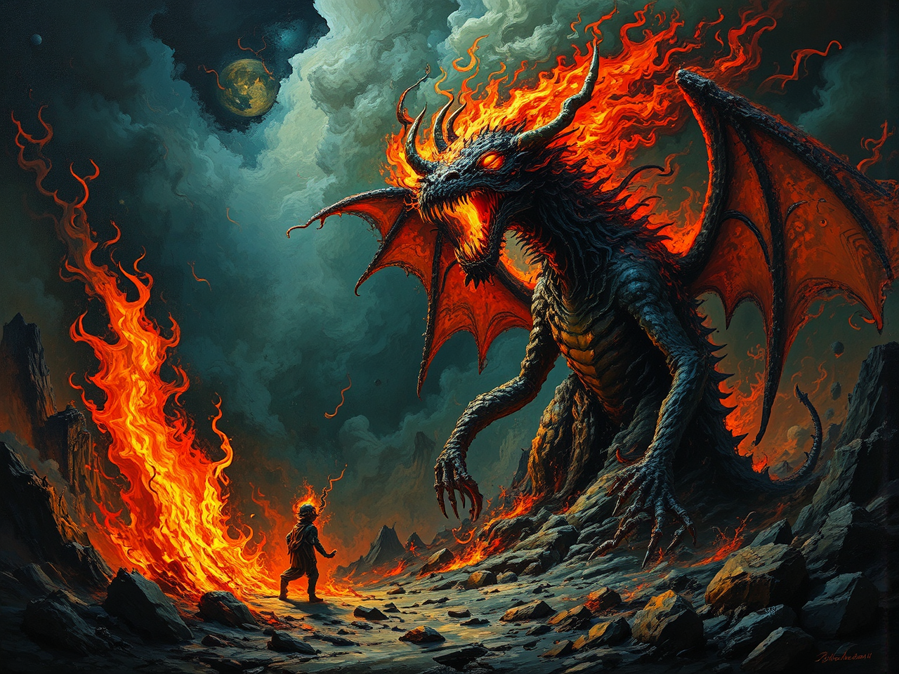 Mythical fire creatures rise.