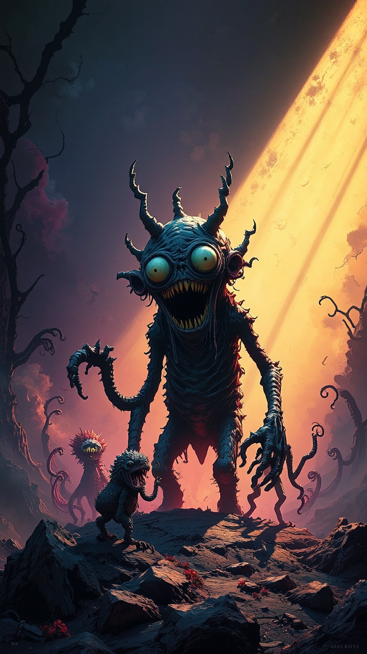 Cartoon characters with dramatic