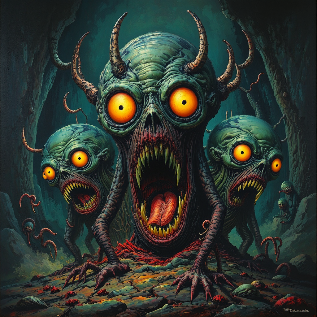 Monsters in dark, glowing