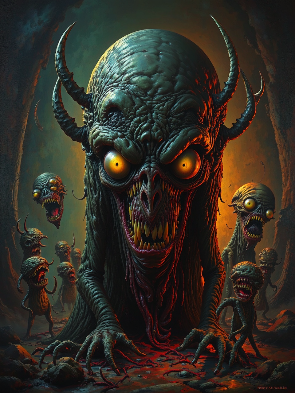 Monsters in eerie, glowing