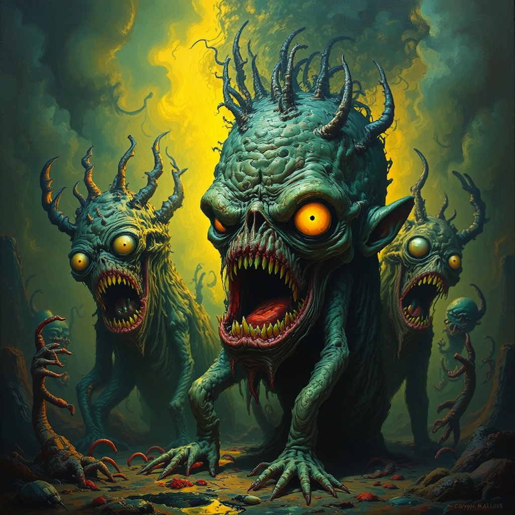 Visceral, monstrous, dark, surreal