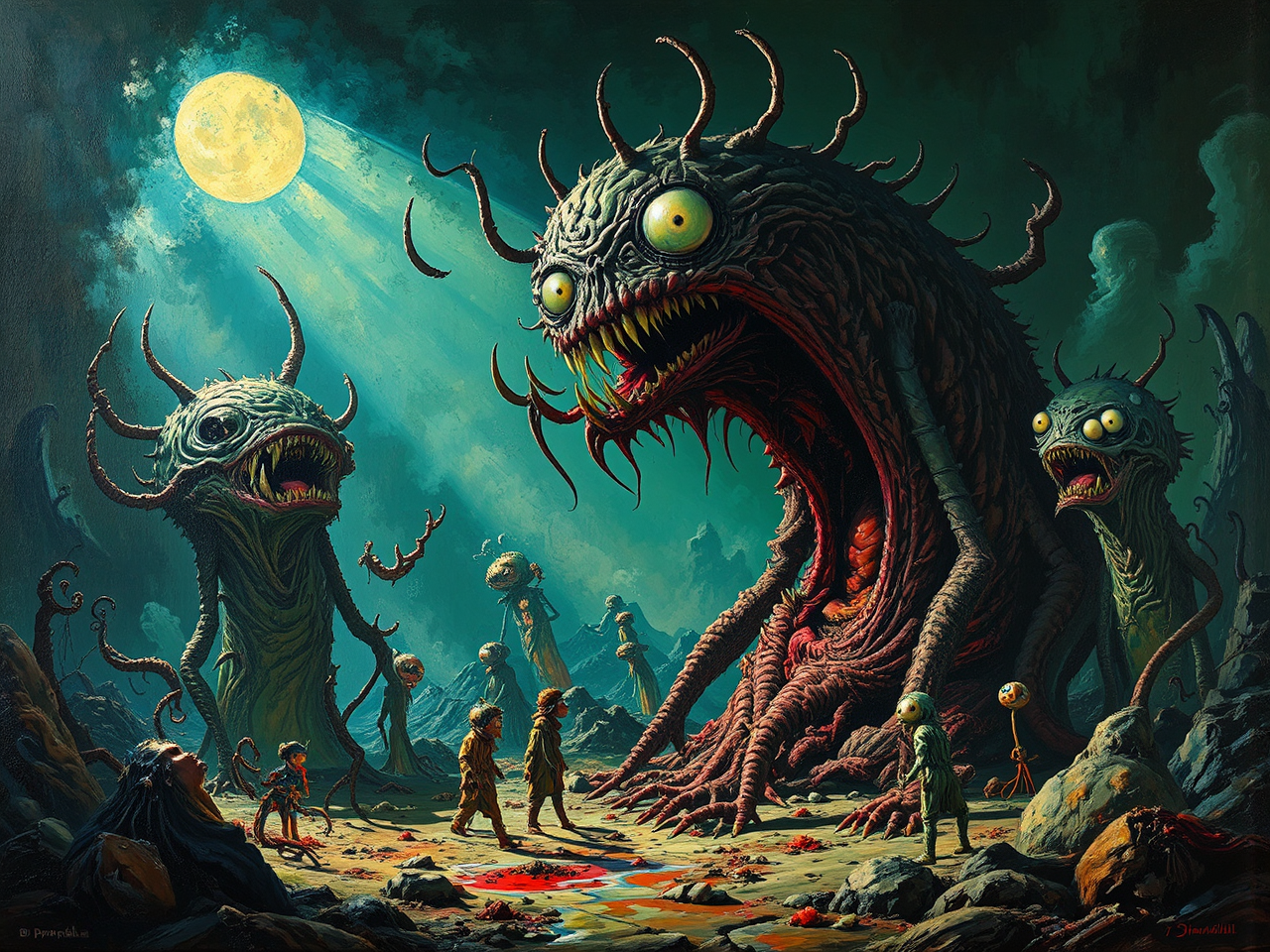 Monsters in dark, dramatic