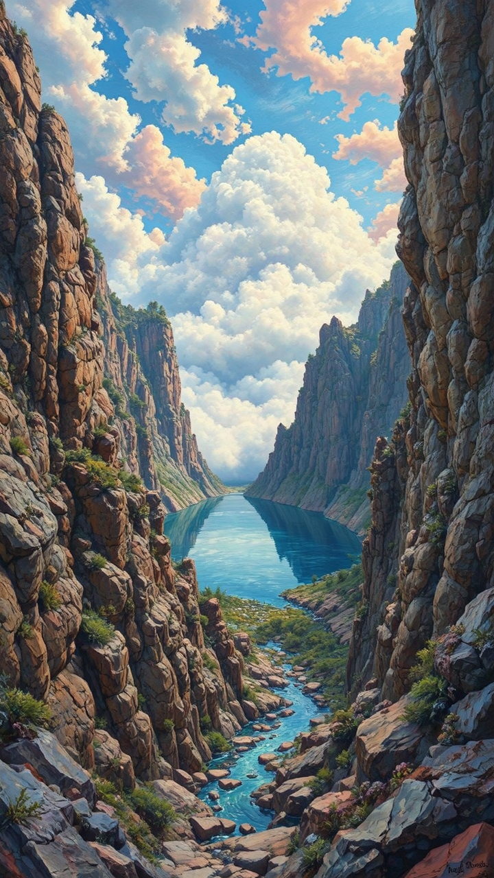 Rocky cliffs surround a