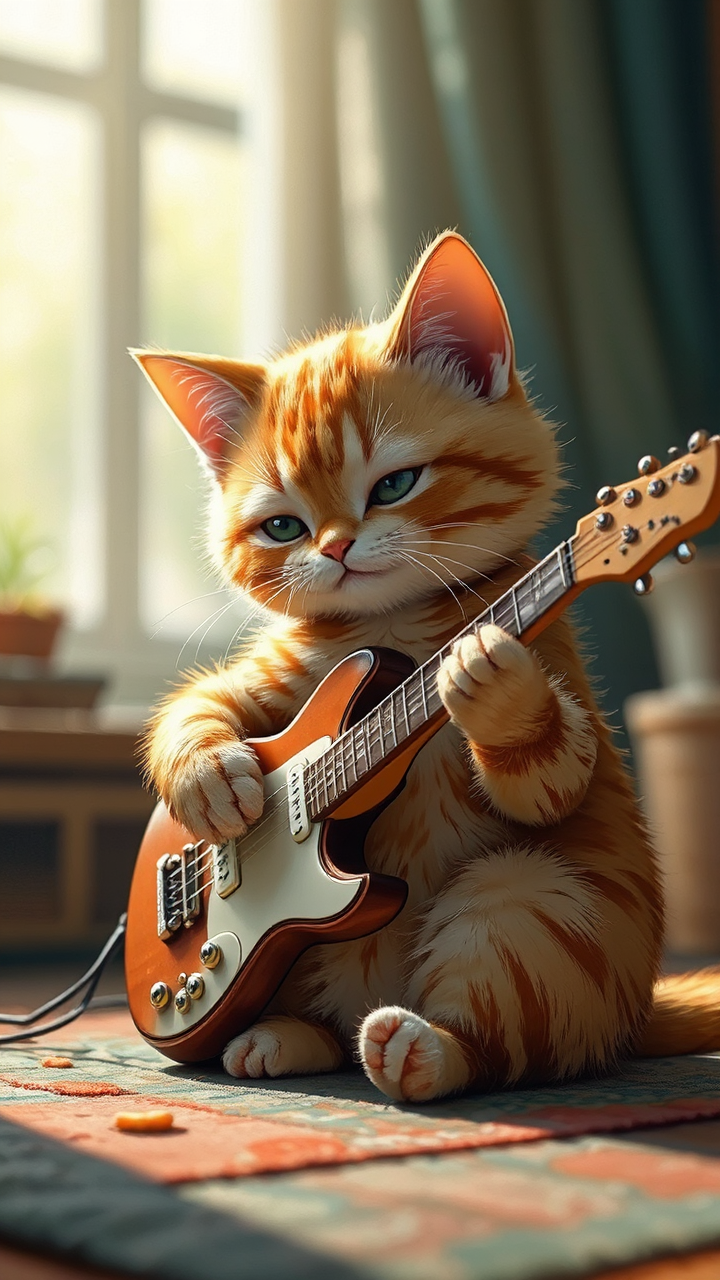 Cat strumming a small