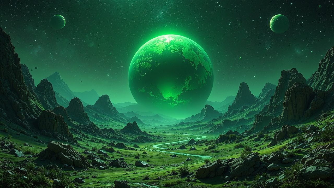 A greenish planet in