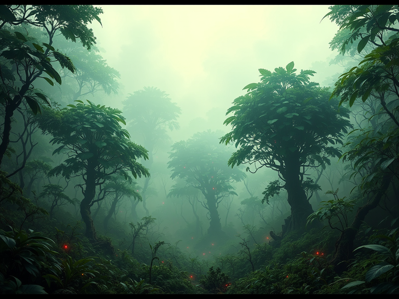 Dense alien forest with