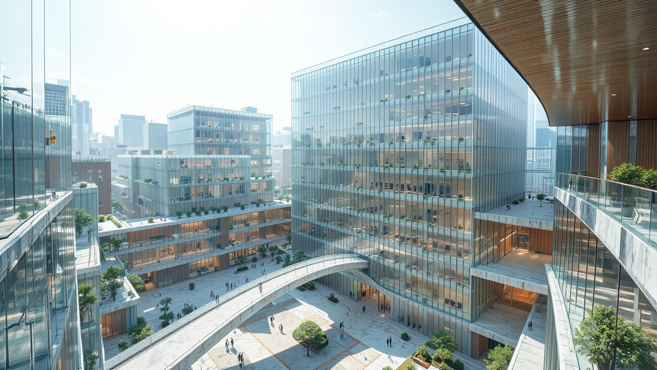 Modern Japanese office buildings.