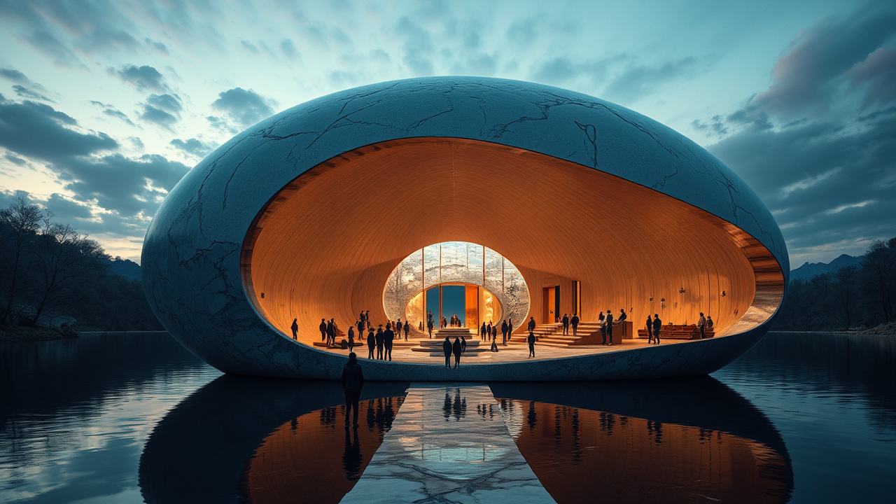 Egg-shaped building complex with