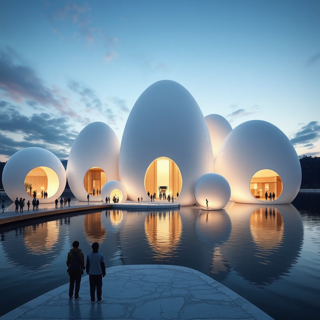 White bubble-shaped buildings on