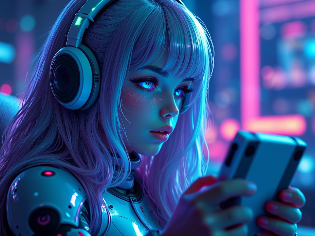 Cybergirl plays Nintendo video