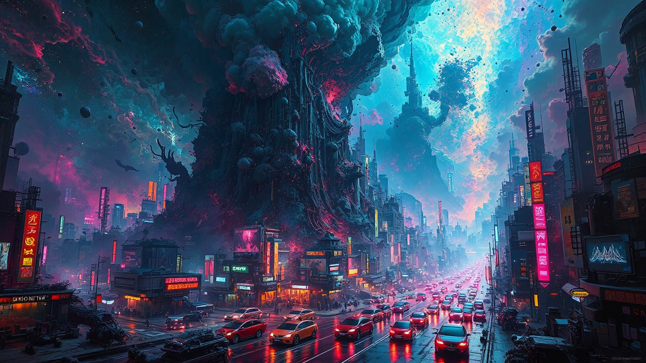 Cyberpunk universe with colorful