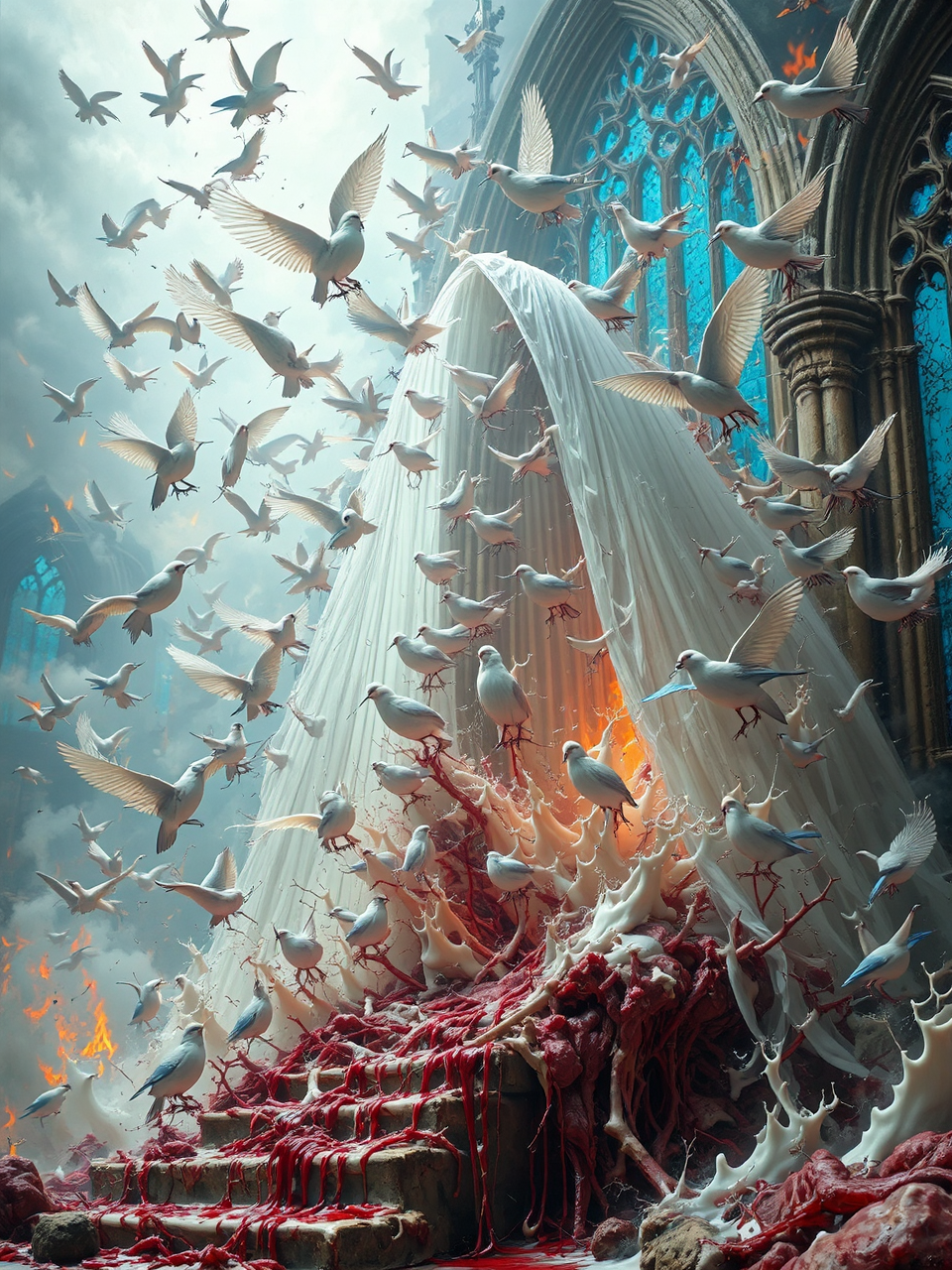 Cathedral in flames with