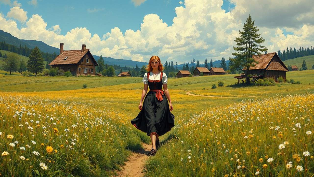 Village maiden walking in