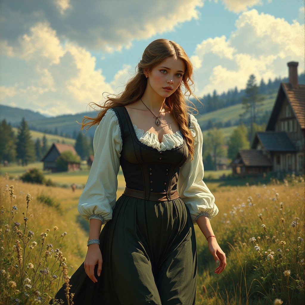 Village maiden walking in