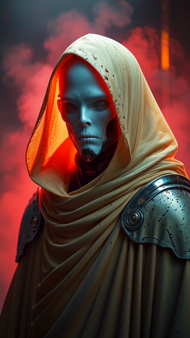 Futuristic sentinel in dark