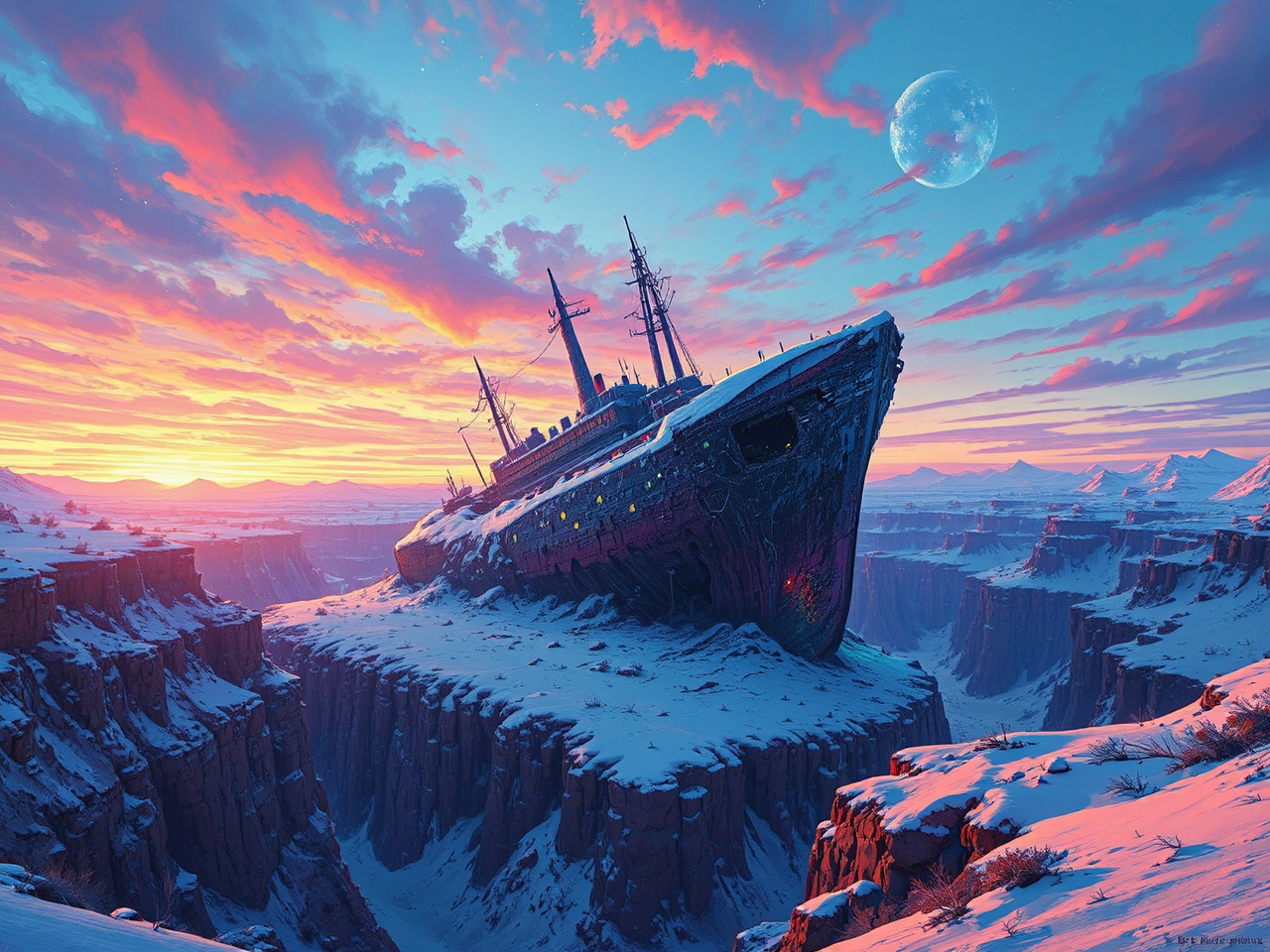 Alien spaceship in snowy