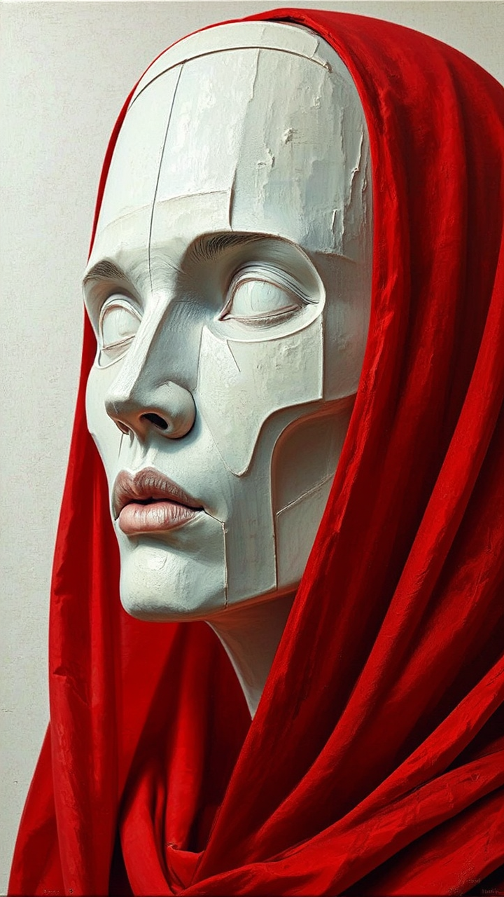 Woman in distorted mirror