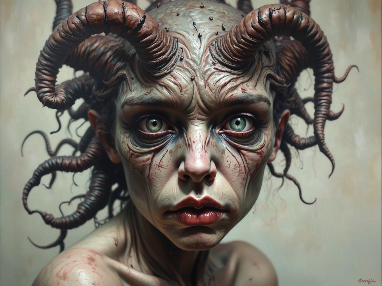 Hyperrealistic monster portrait painting.