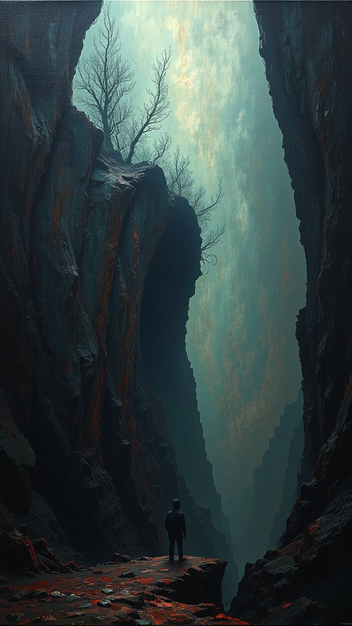 Distorted, dreamlike landscape of