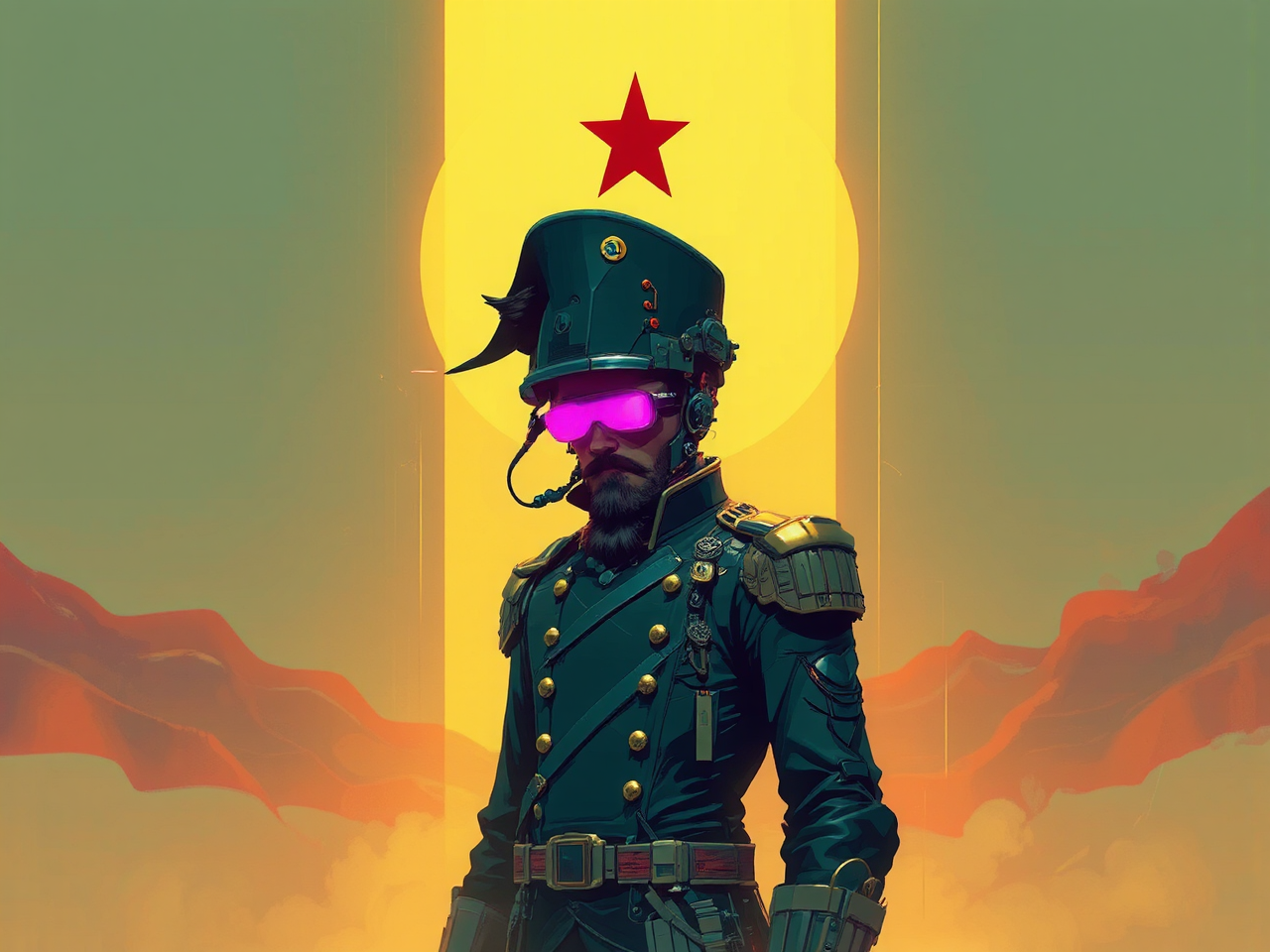 Cyberpunk Napoleon with cybernetic